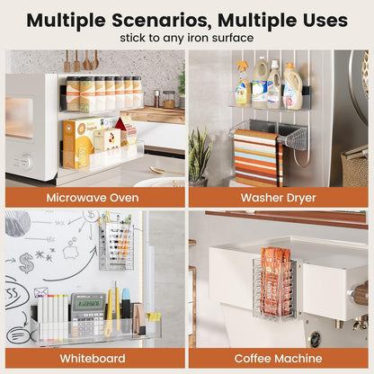 Magnetic Spice Rack for Refrigerator, Magnetic Shelf,Fridge Magnet Organizer with Paper Towel Holder,Utensils Racks,Hook Rack,Fridge Organizers and Storage Black