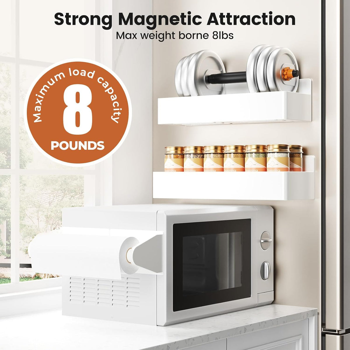 Magnetic Spice Rack for Refrigerator, Magnetic Shelf,Fridge Magnet Organizer with Paper Towel Holder,Utensils Racks,Hook Rack,Fridge Organizers and Storage Black