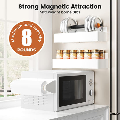 Magnetic Spice Rack for Refrigerator, Magnetic Shelf,Fridge Magnet Organizer with Paper Towel Holder,Utensils Racks,Hook Rack,Fridge Organizers and Storage Black