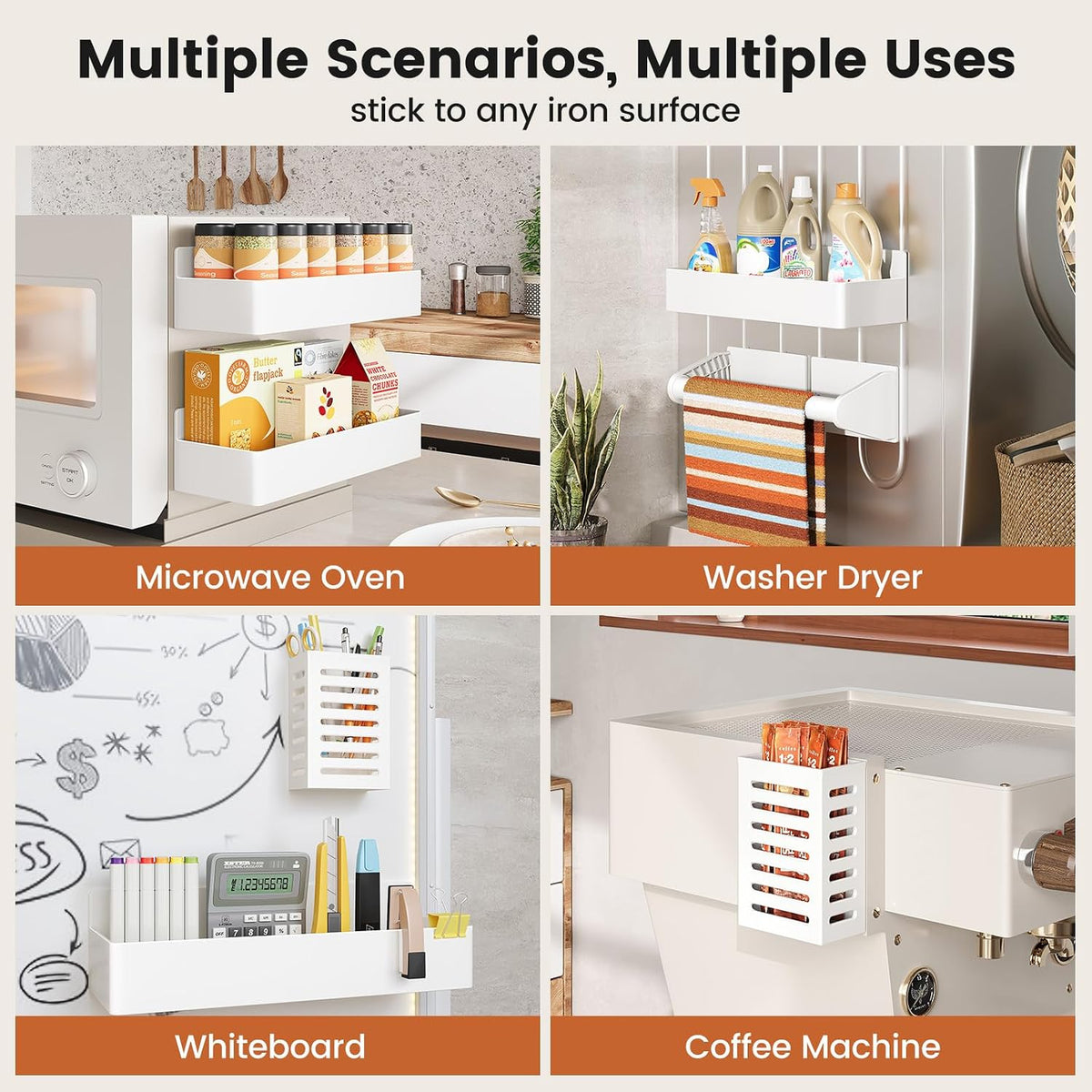 Magnetic Spice Rack for Refrigerator, Magnetic Shelf,Fridge Magnet Organizer with Paper Towel Holder,Utensils Racks,Hook Rack,Fridge Organizers and Storage Black