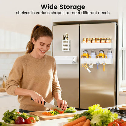 Magnetic Spice Rack for Refrigerator, Magnetic Shelf,Fridge Magnet Organizer with Paper Towel Holder,Utensils Racks,Hook Rack,Fridge Organizers and Storage Black
