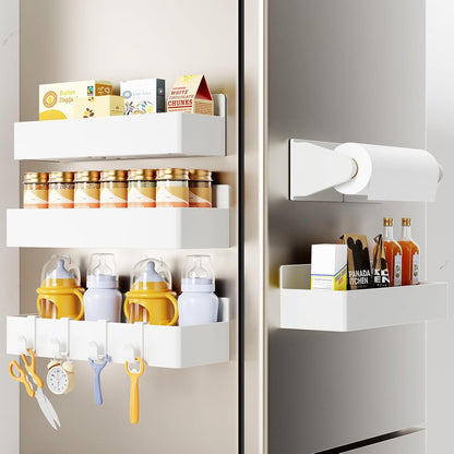Magnetic Spice Rack for Refrigerator, Magnetic Shelf,Fridge Magnet Organizer with Paper Towel Holder,Utensils Racks,Hook Rack,Fridge Organizers and Storage Black