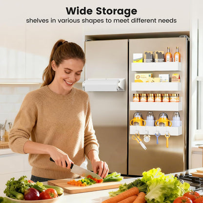 Magnetic Spice Rack for Refrigerator, Magnetic Shelf,Fridge Magnet Organizer with Paper Towel Holder,Utensils Racks,Hook Rack,Fridge Organizers and Storage Black