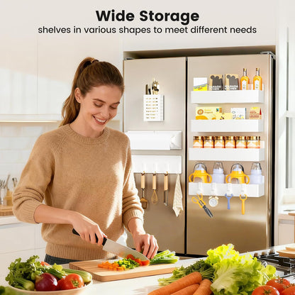 Magnetic Spice Rack for Refrigerator, Magnetic Shelf,Fridge Magnet Organizer with Paper Towel Holder,Utensils Racks,Hook Rack,Fridge Organizers and Storage Black
