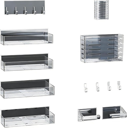 Magnetic Spice Rack for Refrigerator, Magnetic Shelf,Fridge Magnet Organizer with Paper Towel Holder,Utensils Racks,Hook Rack,Fridge Organizers and Storage Black
