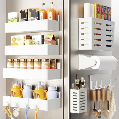 Magnetic Spice Rack for Refrigerator, Magnetic Shelf,Fridge Magnet Organizer with Paper Towel Holder,Utensils Racks,Hook Rack,Fridge Organizers and Storage Black
