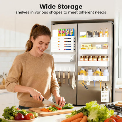 Magnetic Spice Rack for Refrigerator, Magnetic Shelf,Fridge Magnet Organizer with Paper Towel Holder,Utensils Racks,Hook Rack,Fridge Organizers and Storage Black