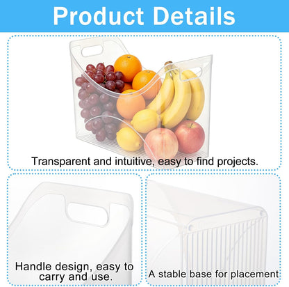 3 Pcs Freezer Organizer Bins with Handle 13"x6"x9" Tall Narrow Kitchen Pantry Organizer Clear Plastic Pantry Storage Organizer Snack Storage Containers for Fridge Office Cabinet Bathroom Under Sink
