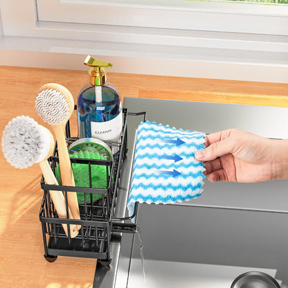 Cisily Sponge Holder for Kitchen Sink, Sink Organizer with Brush Holder | Kitchen Countertop Organizers and Storage Essentials, Rustproof 304 Stainless Steel (Black, 9.25″)