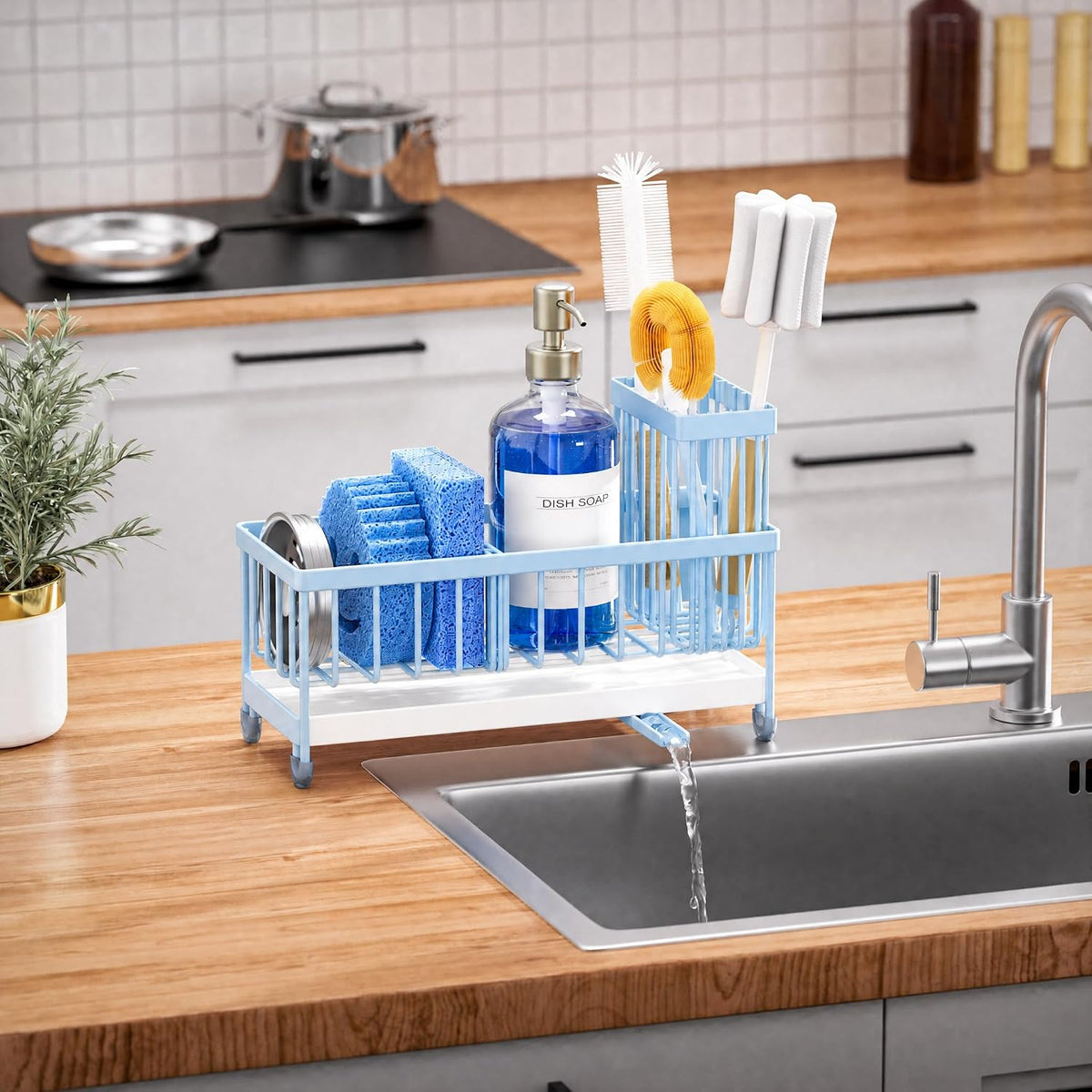Cisily Sponge Holder for Kitchen Sink, Sink Organizer with Brush Holder | Kitchen Countertop Organizers and Storage Essentials, Rustproof 304 Stainless Steel (Black, 9.25″)