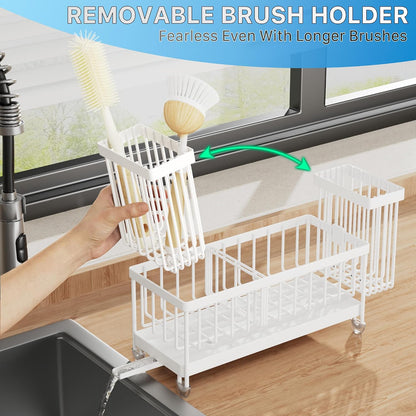 Cisily Sponge Holder for Kitchen Sink, Sink Organizer with Brush Holder | Kitchen Countertop Organizers and Storage Essentials, Rustproof 304 Stainless Steel (Black, 9.25″)