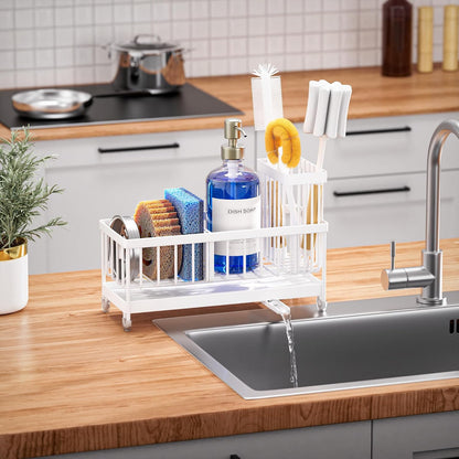 Cisily Sponge Holder for Kitchen Sink, Sink Organizer with Brush Holder | Kitchen Countertop Organizers and Storage Essentials, Rustproof 304 Stainless Steel (Black, 9.25″)