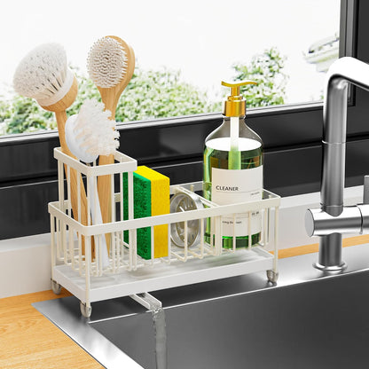 Cisily Sponge Holder for Kitchen Sink, Sink Organizer with Brush Holder | Kitchen Countertop Organizers and Storage Essentials, Rustproof 304 Stainless Steel (Black, 9.25″)