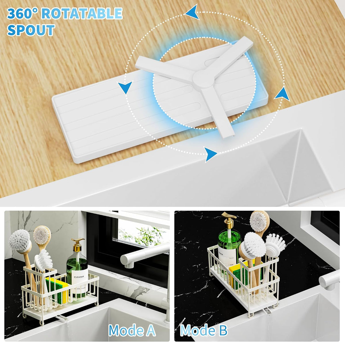Cisily Sponge Holder for Kitchen Sink, Sink Organizer with Brush Holder | Kitchen Countertop Organizers and Storage Essentials, Rustproof 304 Stainless Steel (Black, 9.25″)