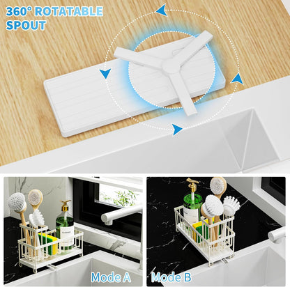 Cisily Sponge Holder for Kitchen Sink, Sink Organizer with Brush Holder | Kitchen Countertop Organizers and Storage Essentials, Rustproof 304 Stainless Steel (Black, 9.25″)