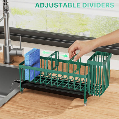 Cisily Sponge Holder for Kitchen Sink, Sink Organizer with Brush Holder | Kitchen Countertop Organizers and Storage Essentials, Rustproof 304 Stainless Steel (Black, 9.25″)