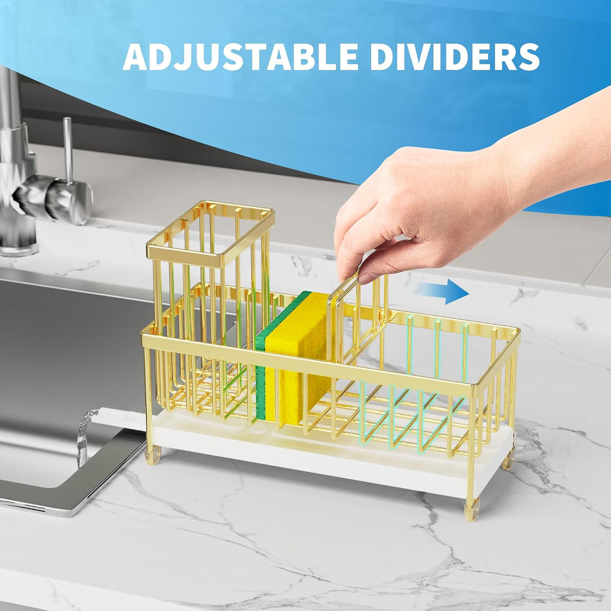Cisily Sponge Holder for Kitchen Sink, Sink Organizer with Brush Holder | Kitchen Countertop Organizers and Storage Essentials, Rustproof 304 Stainless Steel (Black, 9.25″)