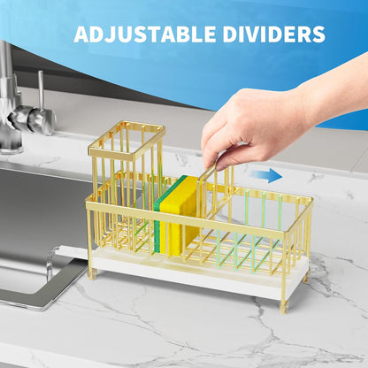 Cisily Sponge Holder for Kitchen Sink, Sink Organizer with Brush Holder | Kitchen Countertop Organizers and Storage Essentials, Rustproof 304 Stainless Steel (Black, 9.25″)