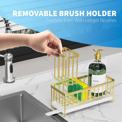 Cisily Sponge Holder for Kitchen Sink, Sink Organizer with Brush Holder | Kitchen Countertop Organizers and Storage Essentials, Rustproof 304 Stainless Steel (Black, 9.25″)