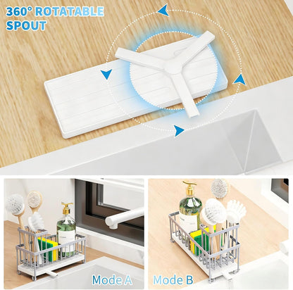 Cisily Sponge Holder for Kitchen Sink, Sink Organizer with Brush Holder | Kitchen Countertop Organizers and Storage Essentials, Rustproof 304 Stainless Steel (Black, 9.25″)