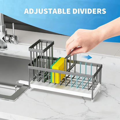 Cisily Sponge Holder for Kitchen Sink, Sink Organizer with Brush Holder | Kitchen Countertop Organizers and Storage Essentials, Rustproof 304 Stainless Steel (Black, 9.25″)