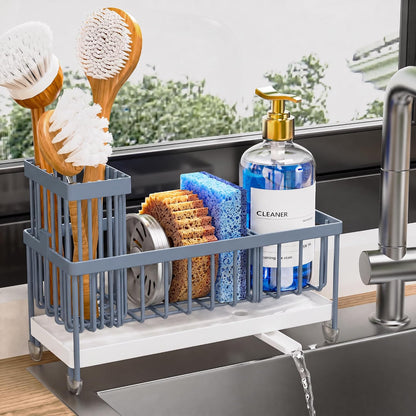 Cisily Sponge Holder for Kitchen Sink, Sink Organizer with Brush Holder | Kitchen Countertop Organizers and Storage Essentials, Rustproof 304 Stainless Steel (Black, 9.25″)