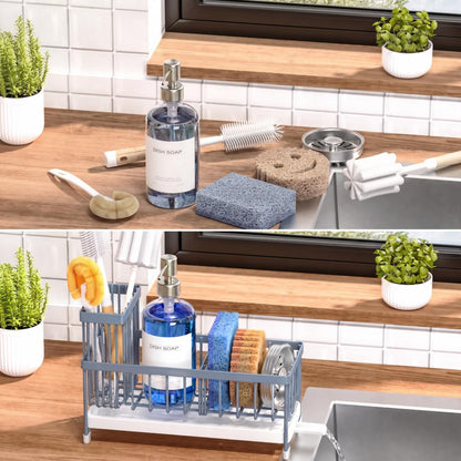 Cisily Sponge Holder for Kitchen Sink, Sink Organizer with Brush Holder | Kitchen Countertop Organizers and Storage Essentials, Rustproof 304 Stainless Steel (Black, 9.25″)