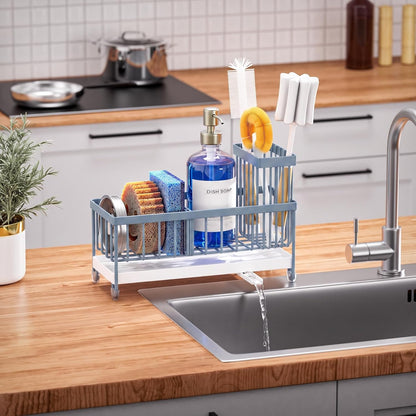 Cisily Sponge Holder for Kitchen Sink, Sink Organizer with Brush Holder | Kitchen Countertop Organizers and Storage Essentials, Rustproof 304 Stainless Steel (Black, 9.25″)
