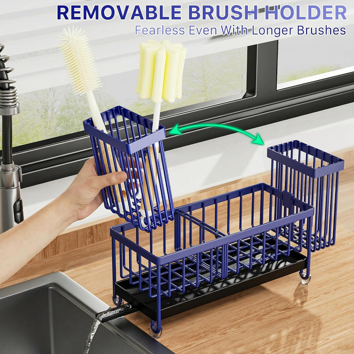 Cisily Sponge Holder for Kitchen Sink, Sink Organizer with Brush Holder | Kitchen Countertop Organizers and Storage Essentials, Rustproof 304 Stainless Steel (Black, 9.25″)