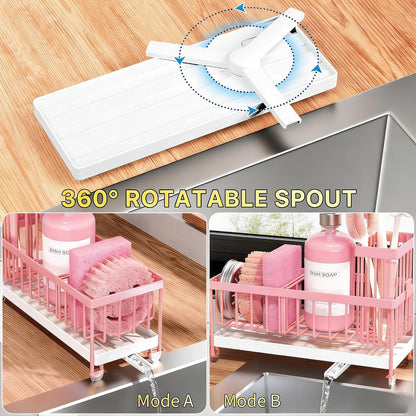 Cisily Sponge Holder for Kitchen Sink, Sink Organizer with Brush Holder | Kitchen Countertop Organizers and Storage Essentials, Rustproof 304 Stainless Steel (Black, 9.25″)