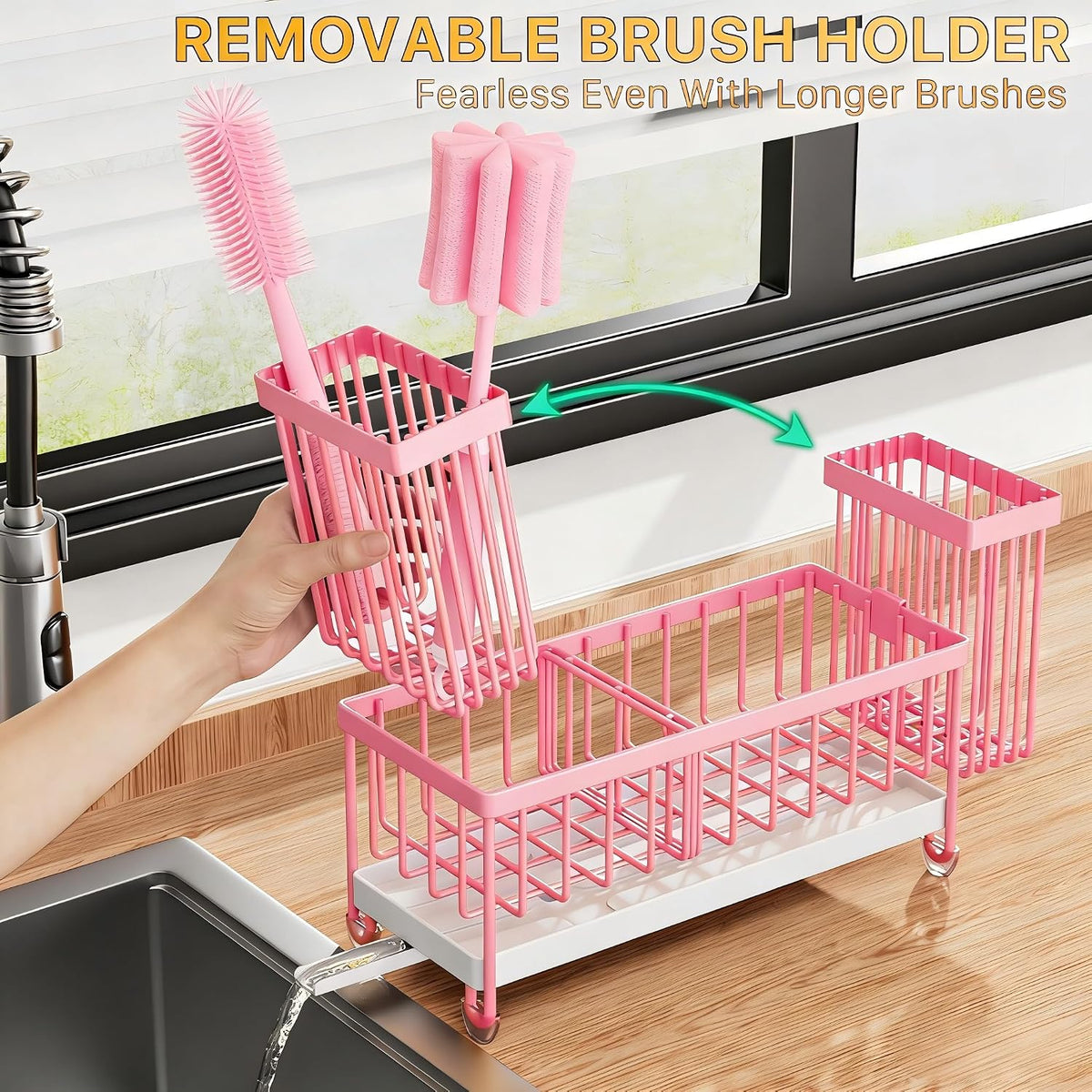 Cisily Sponge Holder for Kitchen Sink, Sink Organizer with Brush Holder | Kitchen Countertop Organizers and Storage Essentials, Rustproof 304 Stainless Steel (Black, 9.25″)
