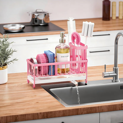 Cisily Sponge Holder for Kitchen Sink, Sink Organizer with Brush Holder | Kitchen Countertop Organizers and Storage Essentials, Rustproof 304 Stainless Steel (Black, 9.25″)