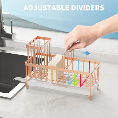 Cisily Sponge Holder for Kitchen Sink, Sink Organizer with Brush Holder | Kitchen Countertop Organizers and Storage Essentials, Rustproof 304 Stainless Steel (Black, 9.25″)