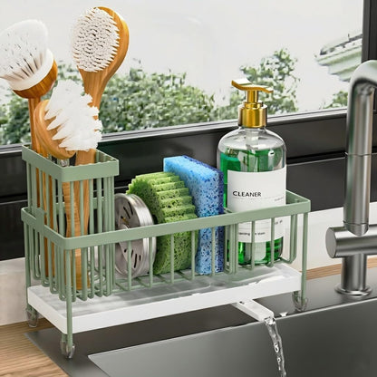 Cisily Sponge Holder for Kitchen Sink, Sink Organizer with Brush Holder | Kitchen Countertop Organizers and Storage Essentials, Rustproof 304 Stainless Steel (Black, 9.25″)