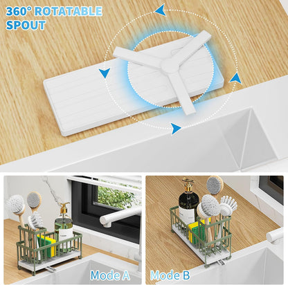 Cisily Sponge Holder for Kitchen Sink, Sink Organizer with Brush Holder | Kitchen Countertop Organizers and Storage Essentials, Rustproof 304 Stainless Steel (Black, 9.25″)