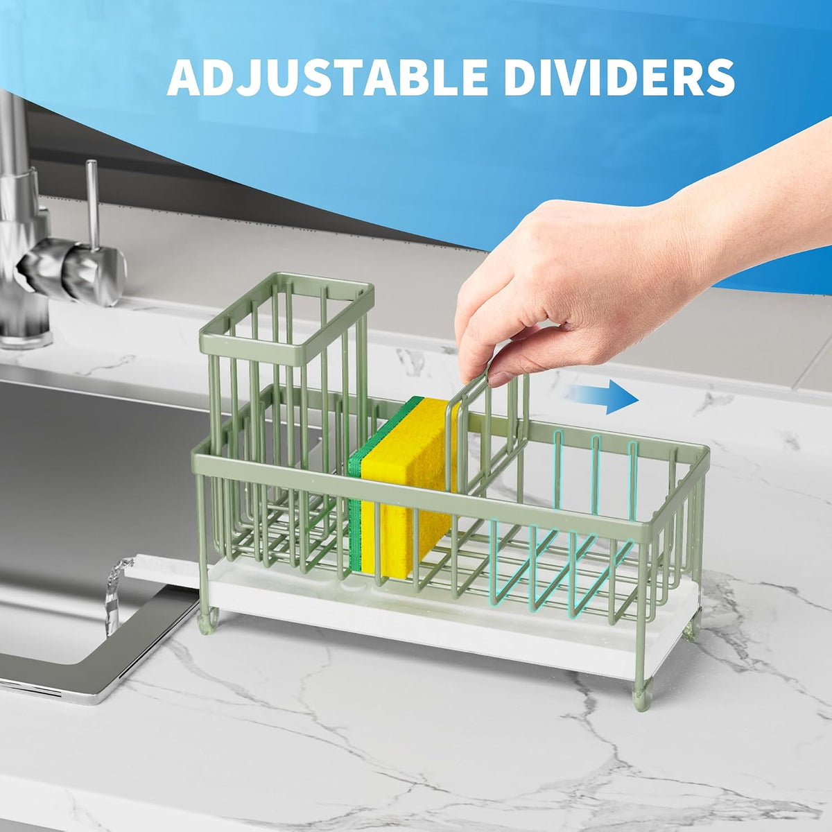 Cisily Sponge Holder for Kitchen Sink, Sink Organizer with Brush Holder | Kitchen Countertop Organizers and Storage Essentials, Rustproof 304 Stainless Steel (Black, 9.25″)