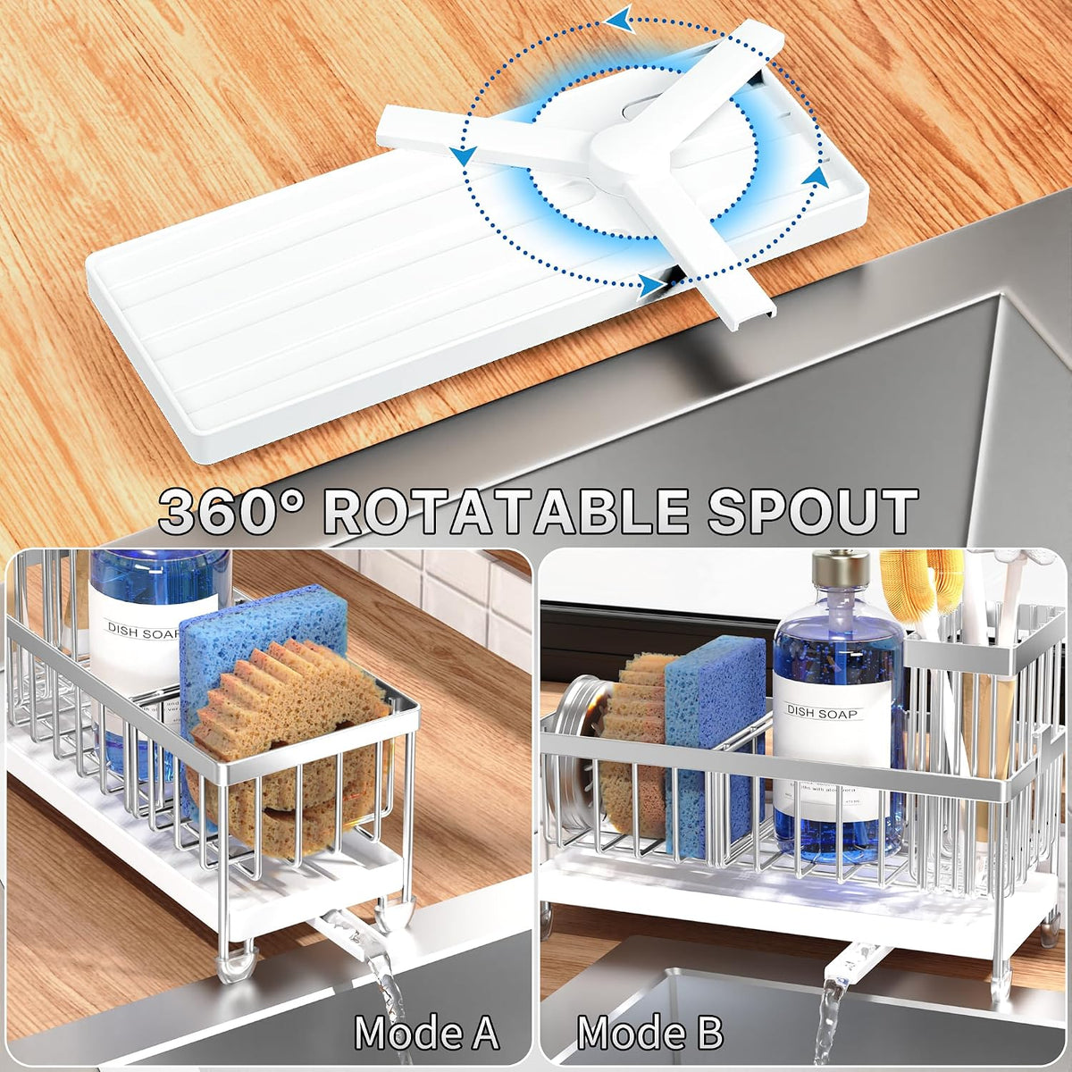 Cisily Sponge Holder for Kitchen Sink, Sink Organizer with Brush Holder | Kitchen Countertop Organizers and Storage Essentials, Rustproof 304 Stainless Steel (Black, 9.25″)