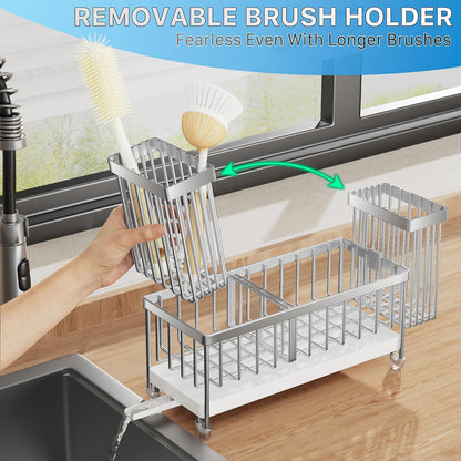 Cisily Sponge Holder for Kitchen Sink, Sink Organizer with Brush Holder | Kitchen Countertop Organizers and Storage Essentials, Rustproof 304 Stainless Steel (Black, 9.25″)
