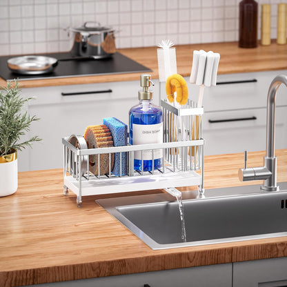 Cisily Sponge Holder for Kitchen Sink, Sink Organizer with Brush Holder | Kitchen Countertop Organizers and Storage Essentials, Rustproof 304 Stainless Steel (Black, 9.25″)