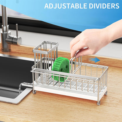 Cisily Sponge Holder for Kitchen Sink, Sink Organizer with Brush Holder | Kitchen Countertop Organizers and Storage Essentials, Rustproof 304 Stainless Steel (Black, 9.25″)