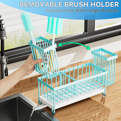 Cisily Sponge Holder for Kitchen Sink, Sink Organizer with Brush Holder | Kitchen Countertop Organizers and Storage Essentials, Rustproof 304 Stainless Steel (Black, 9.25″)