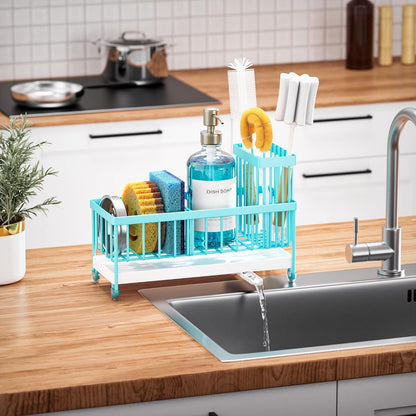 Cisily Sponge Holder for Kitchen Sink, Sink Organizer with Brush Holder | Kitchen Countertop Organizers and Storage Essentials, Rustproof 304 Stainless Steel (Black, 9.25″)