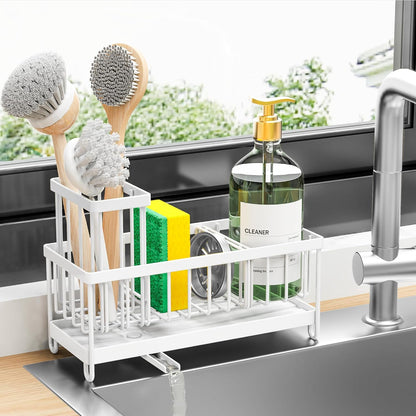 Cisily Sponge Holder for Kitchen Sink, Sink Organizer with Brush Holder | Kitchen Countertop Organizers and Storage Essentials, Rustproof 304 Stainless Steel (Black, 9.25″)