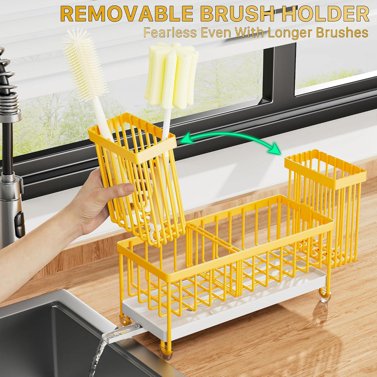 Cisily Sponge Holder for Kitchen Sink, Sink Organizer with Brush Holder | Kitchen Countertop Organizers and Storage Essentials, Rustproof 304 Stainless Steel (Black, 9.25″)