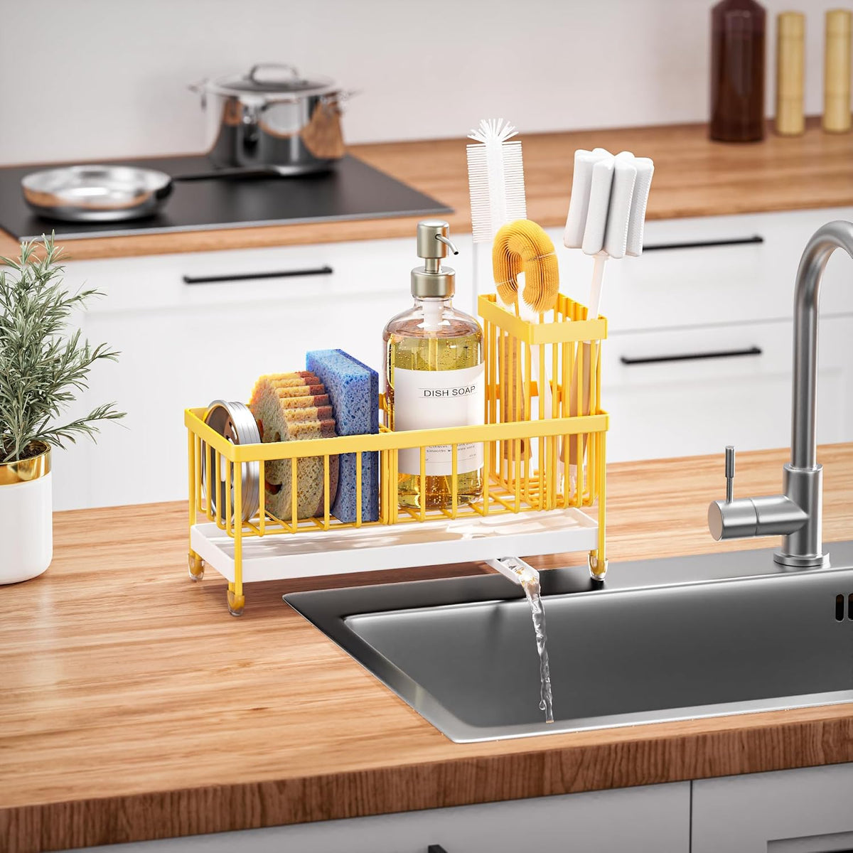Cisily Sponge Holder for Kitchen Sink, Sink Organizer with Brush Holder | Kitchen Countertop Organizers and Storage Essentials, Rustproof 304 Stainless Steel (Black, 9.25″)