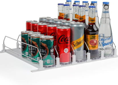 Drink Organizer for Fridge with Pusher Glide, 5 Rows Spring Loaded Fridge Drink Dispenser, Self Pushing Soda Can Organizer for Refrigerator, Bottle Beverage Organizer for Fridge Drink Holder