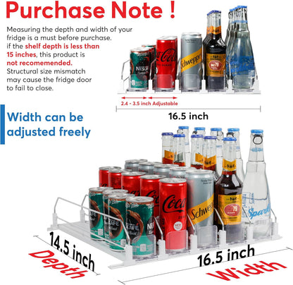 Drink Organizer for Fridge with Pusher Glide, 5 Rows Spring Loaded Fridge Drink Dispenser, Self Pushing Soda Can Organizer for Refrigerator, Bottle Beverage Organizer for Fridge Drink Holder