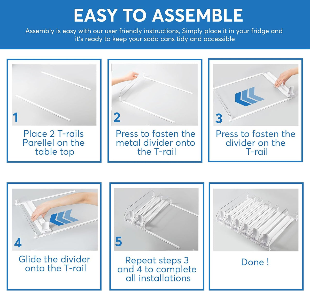 Drink Organizer for Fridge with Pusher Glide, 5 Rows Spring Loaded Fridge Drink Dispenser, Self Pushing Soda Can Organizer for Refrigerator, Bottle Beverage Organizer for Fridge Drink Holder