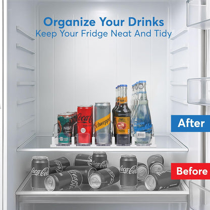 Drink Organizer for Fridge with Pusher Glide, 5 Rows Spring Loaded Fridge Drink Dispenser, Self Pushing Soda Can Organizer for Refrigerator, Bottle Beverage Organizer for Fridge Drink Holder