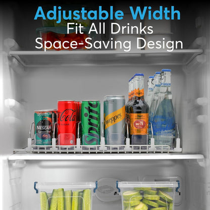 Drink Organizer for Fridge with Pusher Glide, 5 Rows Spring Loaded Fridge Drink Dispenser, Self Pushing Soda Can Organizer for Refrigerator, Bottle Beverage Organizer for Fridge Drink Holder